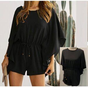 FOREVER 21 Black Batwing Sleeve Drawstring Waist Romper s/m